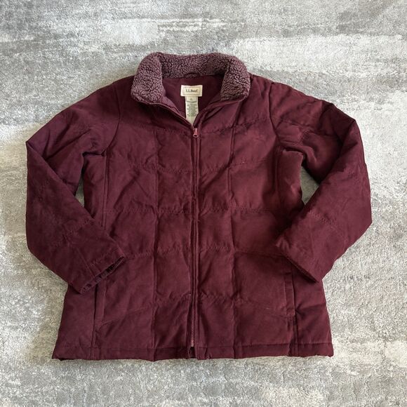 LL Bean Coat Women's Large Goose Down Quilted Puffer Jacket Burgundy Pockets - Picture 1 of 8
